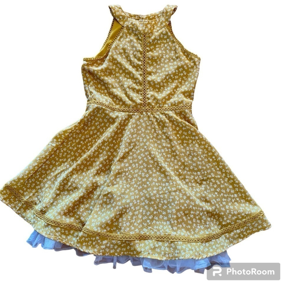 Beautees Mustard Floral Pattern Dress Girls 10